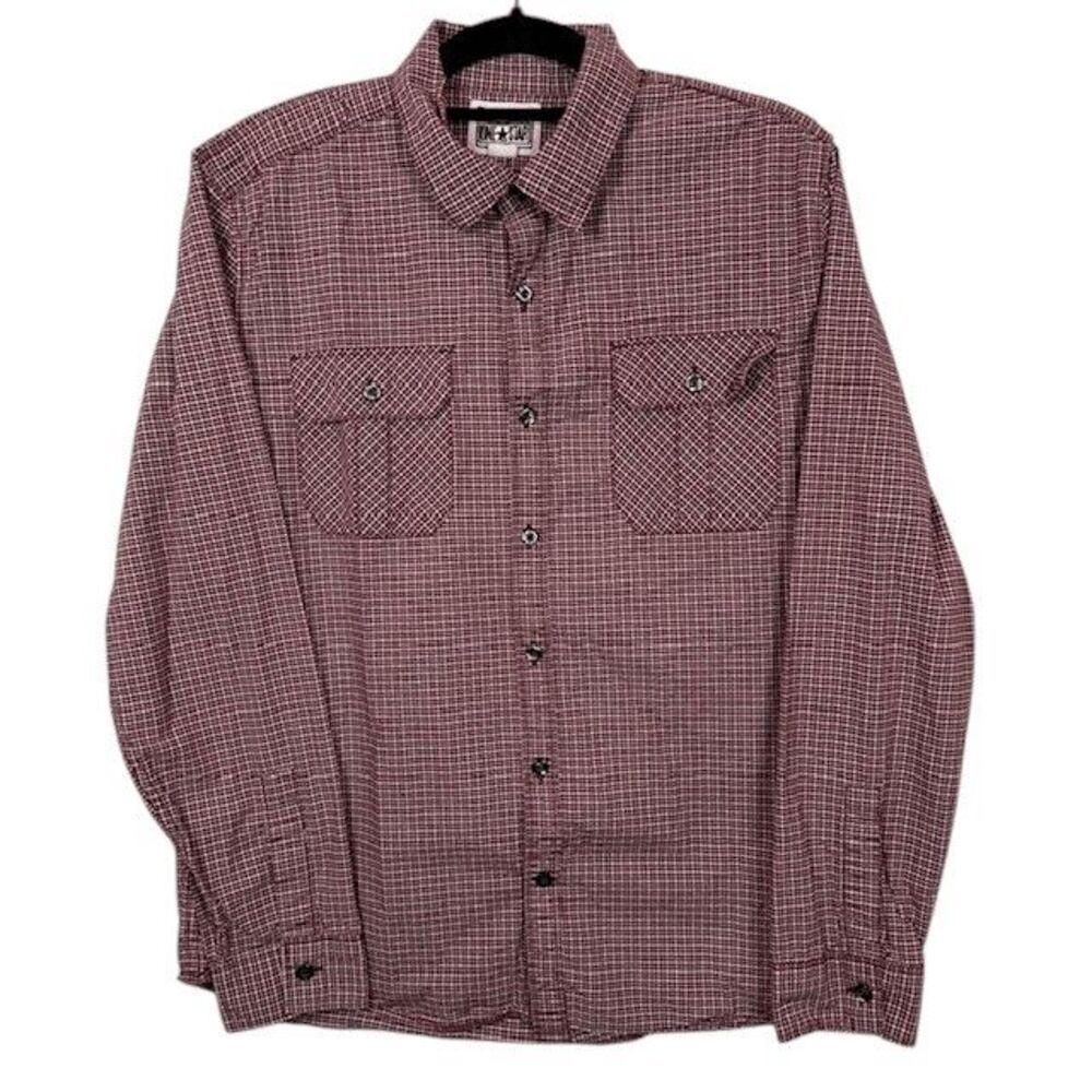 Converse One Star Button Front Shirt Plaid Pocket Burgundy Red White‎ Medium